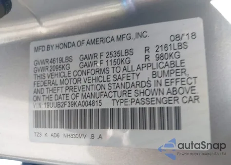 2019 Acura Tlx Standard z USA, uszkodzony, nr VIN 19UUB2F39KA004815